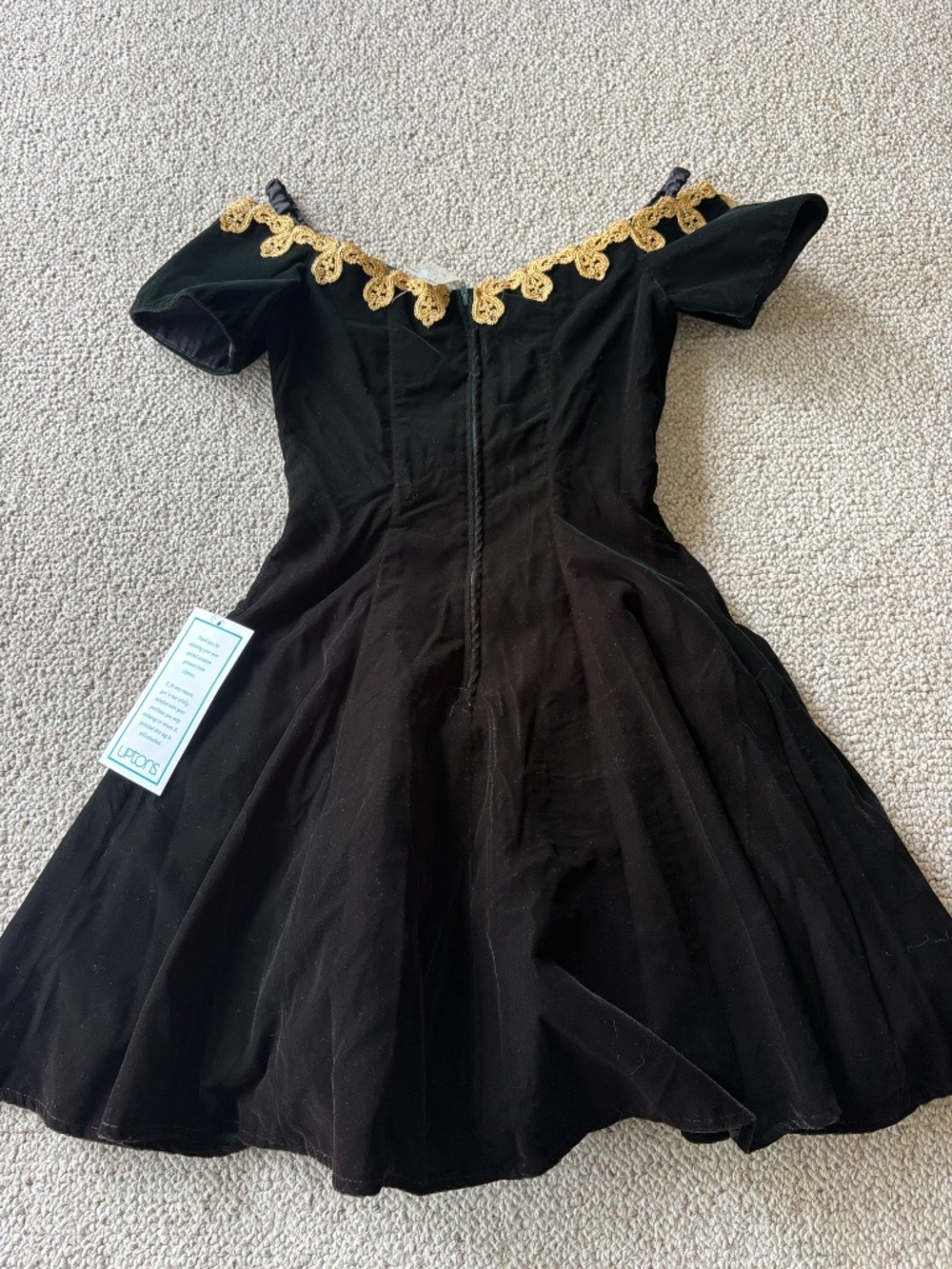 Vintage NWT Rampage Dark Green Velvet Dress 7 Off-Shoulder Gold Lace Trim Glam - Picture 8 of 13